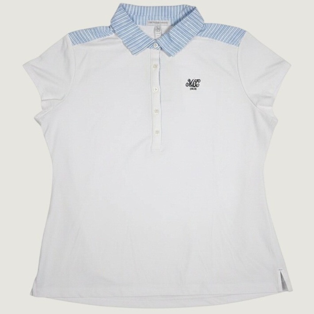 Fairway & Greene Ladies Carmen Polo White Blue Striped UPF 50+ XL NWT